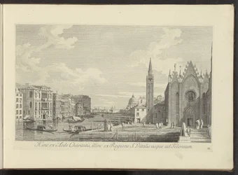 Gezicht op het Canal Grande en de Chiesa di Santa Maria della Carità te Venetië Ezen az oldalon a Charity házától, a másik oldalon a S. Vitalis régiótól Teloniumig (cím a tárgyon) Velence városának leghíresebb kilátása az Antonius-csatorna 38 táblájáról