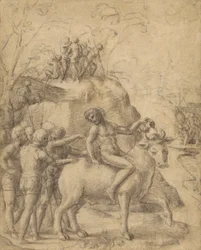 Correggio - Bikán lovagló férfi és más figurák, 83.GB.344