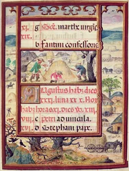 Augusztus, miniatúrák a „Dom Manuel óráinak könyvéből”, 1517-38 (tempera pergamen)