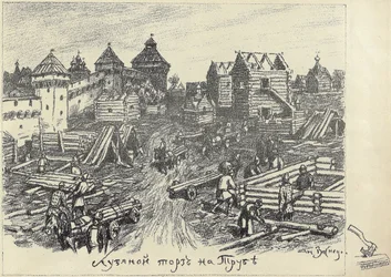 Lubyanoi Rynok fapiac a Truba Trubnaya téren Moszkvában, az 1920-as évek eleje.