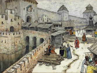 Moszkva a 17. században. Könyvesboltok a Megváltó Krisztus hídon, 1902