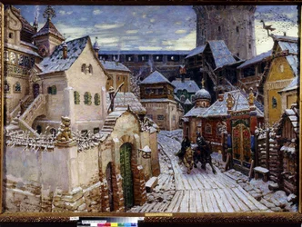 Egy bejelentés. Egy reggel a moszkvai Kremlben. (A Heralds. In the Morning in the Kreml). Appolinari Mihajlovics Vasnyecov (1856-1933) festménye, olaj, vászon