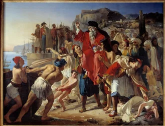 A parganioták beszállása. Történelmi jelenet a görög szabadságharc idején (1819). Appollodore Callet festménye (1779-1831)