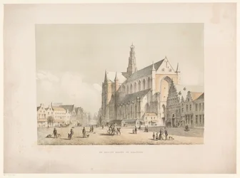 Kilátás a Sint-Bavo templomra és a Grote Markt-ra Haarlemben A Groote Markt Haarlemben (cím az objektumon)