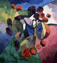 Kék kancsó és gyümölcsök, 1913