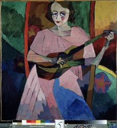 Nő gitárral (Lady with a Guitar). Arisztarh Vasziljevics Lentulov (Lentulov) (1882-1943) festménye, olaj, vászon