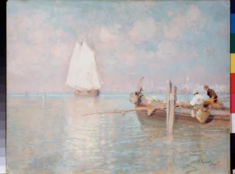 A Velencei-öböl (Olaszország) - A Velencei-öböl - Arkadi Afanasyevich Chumakov (Csumakov) festménye (1868-1948), olaj, vászon