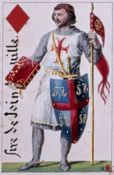Jean de Joinville (1225-1317) francia oszlopíró barátja és IX. Lajos király bizalmasa képviselete. Gustave Houbigant (1789-1862) játékkártya részlete, 19. századi Paris B.N.