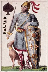 Roland (vagy Hroudland) lovag, Bretagne márciusi márki ábrázolása. Gustave Houbigant (1789-1862) játékkártya részlete, 19. századi Paris B.N.