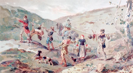 13. századi vadászparti portékákkal