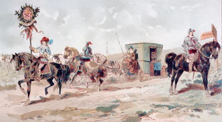 Egy fedett lóvontatású kocsi a 17. században, 1886