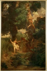 Syrinx von Pan verfolgt - Syrinx flees before Pan ... (festmény, vászon)