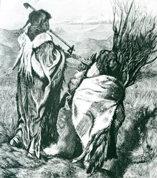 Hiawatha és Minne-Ha-Ha, vésette Joseph Swain (1820-1909) 1870 (metszet) (f/w fotó)