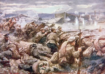 Hősies orosz utóvédakció a nagy lengyel visszavonulásban (színes litho)