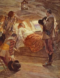 Blake admirális halála (1599-1657), illusztráció Henry Newbolt (1862-1938) Drakes Drum and Other Songs of the Sea című művéből