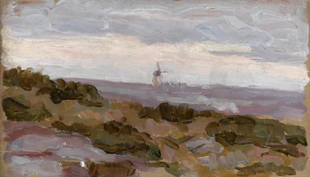 Tájtanulmány szélmalommal a láthatáron, 1900 körül