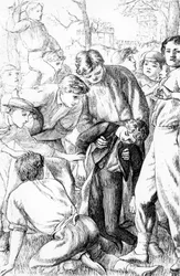 Tom első labdarúgó sikere, illusztráció Thomas Hughes (1822-96) "Tom Brown