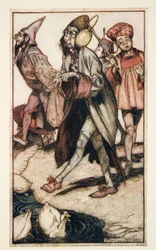 Egy laputi úriember sétálni, Jonathan Swift (1667-1745) Gulliver utazásaiból, pub. 1909