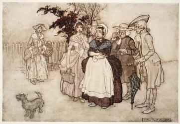 "Mindenki megdöbbent." - Rip Van Winkle, Washington Irving, pub. 1910 (színes litó)