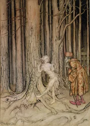 Végre találkozott a lassan visszatérő vőlegénnyel, a Fitchers Bird illusztrációja, a Little Brother, Little Sistertől, Grimm testvérektől, 1917 (wc és toll és tinta papíron) (lásd még: 28797)