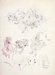 Adja meg: Pókháló, Moly, Mustármag és Peaseblossom. Illusztráció Shakespeare Szentivánéji álom című művéhez, 1908 körül