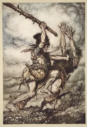 Fafner megöli Fasolt, a Rajnaarany és a Valkűr illusztrációja, 1910