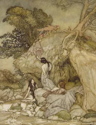 Girls by a Stream, 1906 (toll, tinta és wc)