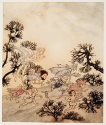 Menjetek, sújtsátok a goblinjaimat, hogy száraz görcsökkel köszörülik az ízületeiket, William Shakespeares illusztrációja: A vihar, kocsma. 1926