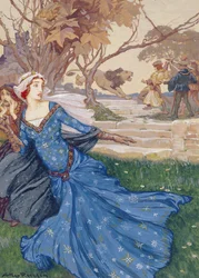 Guinevere-t megmentette La Cote Male Taile, illusztráció a Régi mesék történeteinek gyűjteményéből: Grimm, Andersen és Arthur király történetei, 1905-ben (testszín papíron)