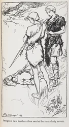 Illusztráció Imogenről és testvéreiről a Cymbeline-ből.