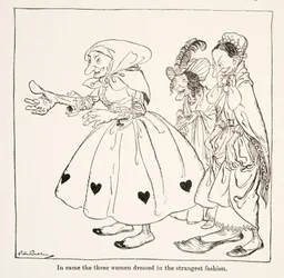 Belépett a három legfurcsább módon öltözött nő, a Little Brother & Little Sister és a Grimm testvérek más meséiből, pub.1917 (litho)