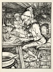 Lay!, üvöltötte az óriás, majd a tyúk azonnal lerakott egy szilárd arany tojást, The Arthur Rackham Fairy Book, kocsmából. 1933
