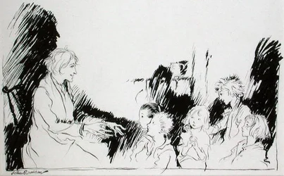Szellemek, boszorkányok és indiánok hosszú történetei, Washington Irving (1783-1859) „Rip van Winkle” című könyvének illusztrációja, 1916-ban megjelent kiadás (toll és tinta papíron)