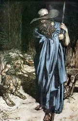 Mime és a vándor. Illusztráció Siegfriedhez és Az istenek alkonyához, Richard Wagnertől,