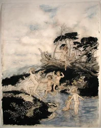 „Ó, milyen jó idő az élethez”, illusztráció Nathaniel Hawthorne „A Wonder Book” című művéből, 1922-ben (toll, tinta és akvarell papíron)