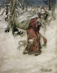 Mikulás, illusztráció az Arthur Rackhams Book of Picturesből, 1907, 1913-ban megjelent (toll, tinta és WC papíron)