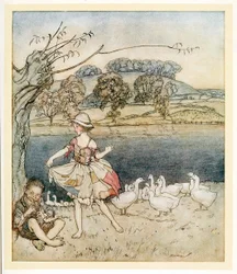Tatterkabátok táncolnak, miközben a libapásztor sípzik, az English Fairy Tales kocsmából. 1922.