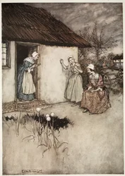 A falu jó feleségei soha nem vallottak kudarcot, esti pletykájuk során Dame Van Winkle-t hibáztatták, a Rip Van Winkle-től, Washington Irving, kocsma. 1910