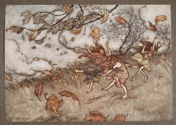Szinte semmi sem olyan mókás érzetet kelt, mint egy lehullott levél, J. M. Barrie (1860-1937), kocsma, Peter Pan a Kensington Gardensben. 1906