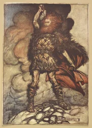 Thor felemeli a kalapácsát.