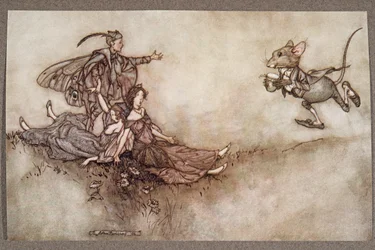 A falviráglé jó a földre zuhanó táncosok felélesztésére. J M Barrie (1860-1937), kocsma Peter Pan a Kensington Gardensben. 1906