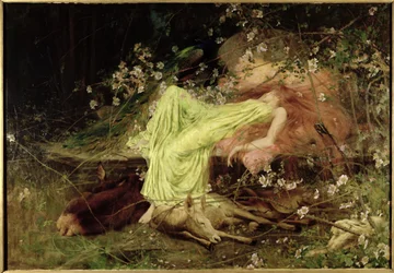 Egy tündérmese: "Mindenki elaludt, a félénk nyúl a formán" – Scott, 1895 körül (olaj, vászon)