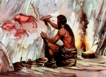 Egy Homo Sapiens festmény egy barlangban, a "Vita Meravigliosa" (nyomtatás) című képből.