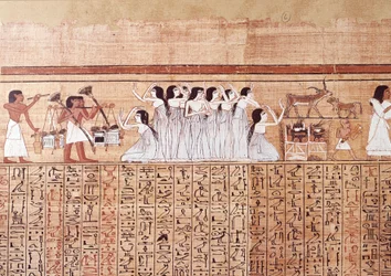 Egyiptom művészete: a sírás. A kollégium hasonlít a thébai Ani papiruszához.