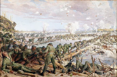 Első világháború: a piavei csata 1918 júniusában (akvarell )