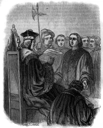 Jacques Coeur francia üzletember ítélete, akit 1451-ben hűtlen kezelés miatt letartóztattak, börtönbüntetésre ítéltek, és vagyonát elkobozták.