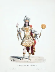 XIV. Lajos király ábrázolása, amint Apollót tolmácsolja a "Les Noces de Pelee és Thetis" című balettben.