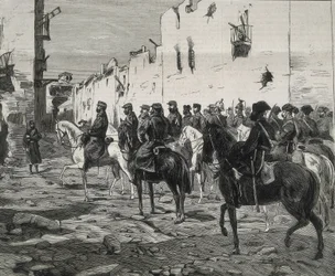 Spanyolország. Az első köztársaság (1873-1874). Cartagena kanton. Jose Lopez Dominguez tábornok Cartagenában a kantonalisták kapitulációja után. A kép a "La Ilustracion Espanola y Americana" című folyóiratban jelent meg. Metszet.