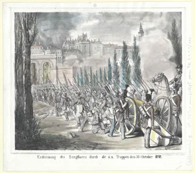 A várkapu megrohamozása a k. k. csapatok által 1848. október 31-én.