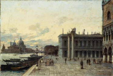 A velencei Szent Márk tér, Arturo Ferrari (1861-1932), olaj, vászon, 32,5x48 cm